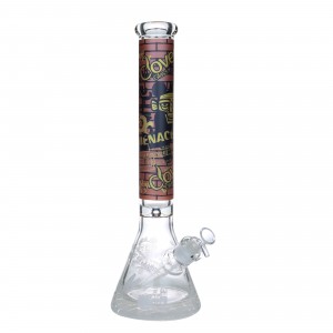 16.9" Clover Glass Skull Face Beaker Water Pipe - [WPA-282]